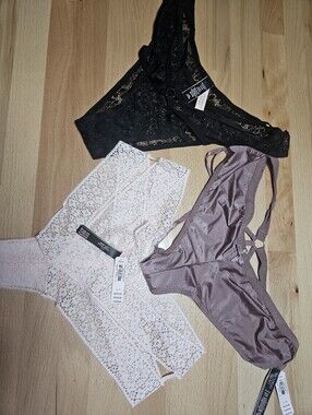 (3) Victoria's Secret Sexy Strappy Lace Panty Underwear Panties Large